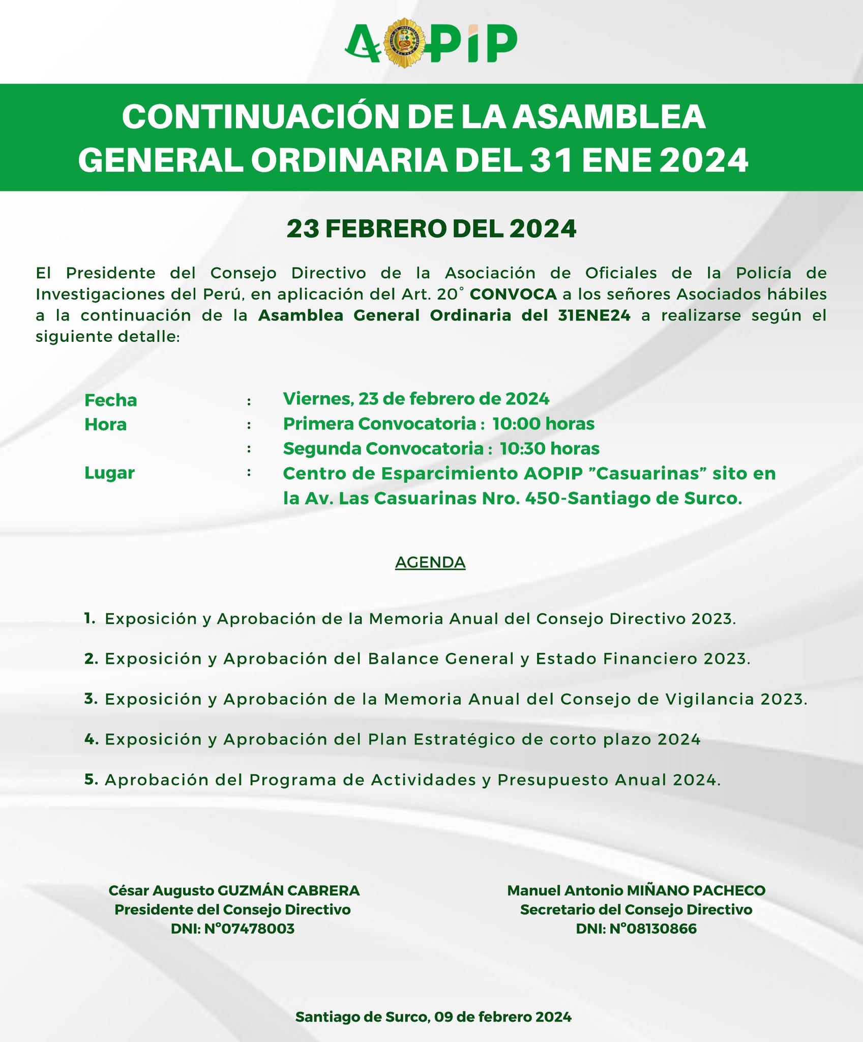 COMUNICADO ASAMBLEA ORDINARIA 23FEB24